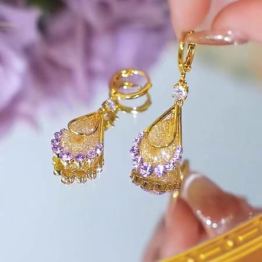 Серьги-сетка с двойным слоем и хрустальными каплями - Элегантная нишевая мода на 2026 год