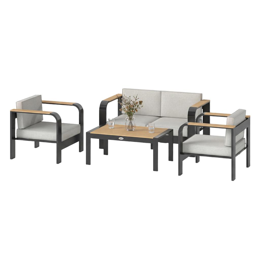 4 Seater Aluminium Garden Furniture Set Olefin Cushions Garden Sofa Set With Loveseat Armchairs Table Beige