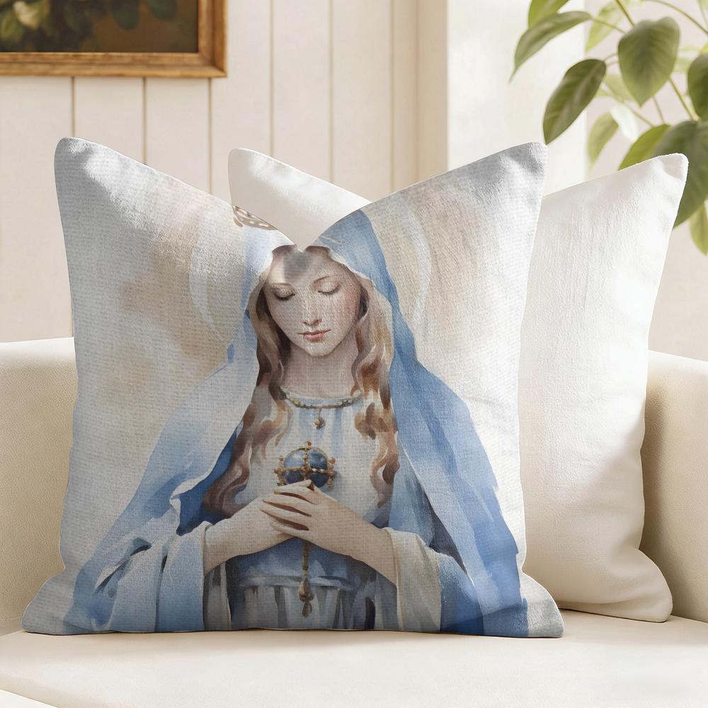 Blessed Virgin Mother Mary Cushion Cover Summer Linen Pillow Case Organic Fabric Cushion Cover DoubleSided Sofa Home Decor