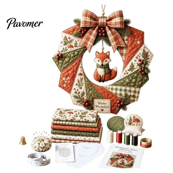 Decorative Fabric Wreath Kit Christmas DIY Kit, Patchwork Beginner-Friendly Handmade Holiday Craft Personalized Door Decor Decoration Set for