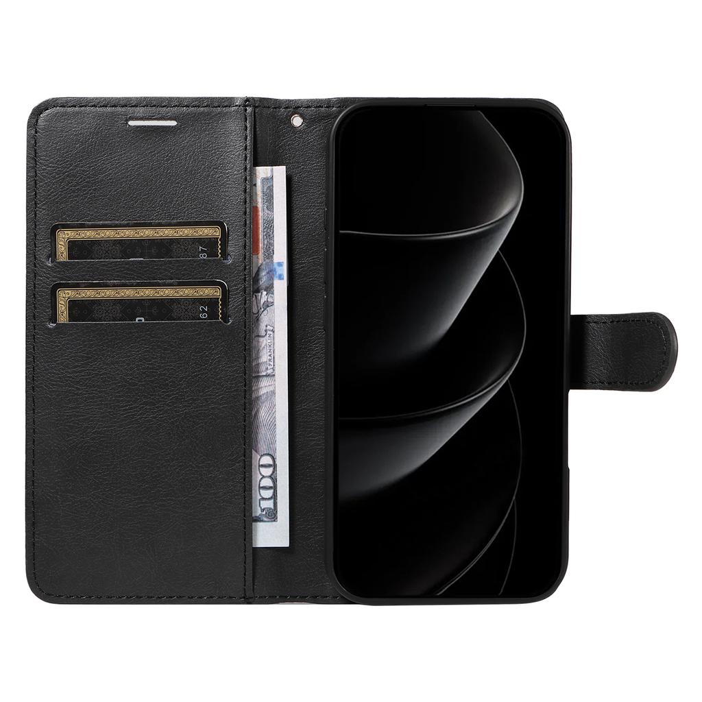 For iPhone 17 Pro Max Leather Wallet Case with Strap Solid Color Phone Stand Cover