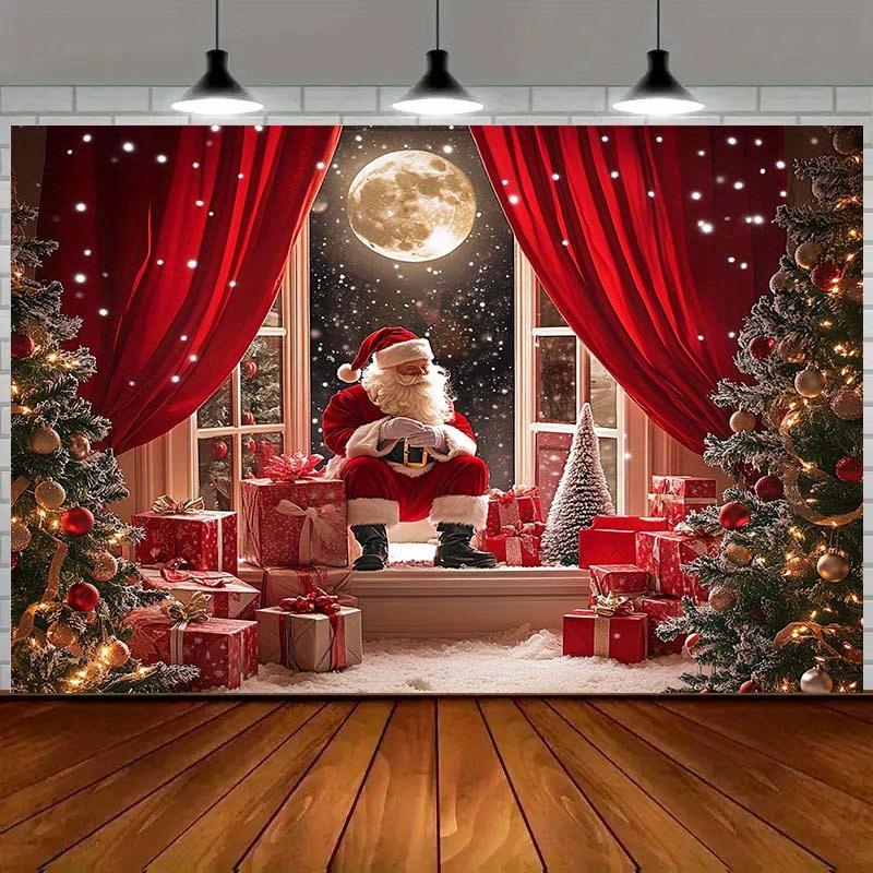 2D plane with Santa Claus and the moon tree as the background for the Christmas scene the backdrop curtain