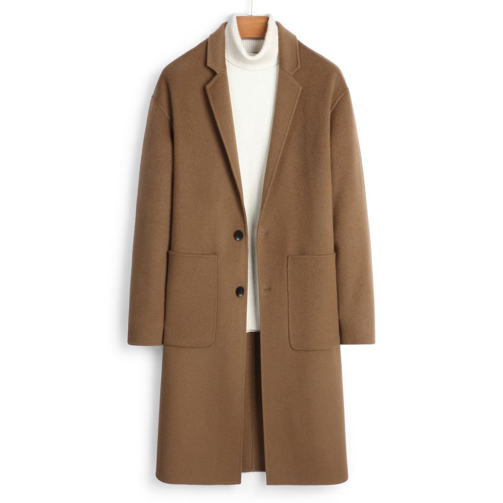 Новое осенне-зимнее двухстороннее шерстяное пальто из 100% шерсти, мужское пальто средней длины, утолщенное пальто из кашемира низи