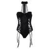 Women Sexy Artificial Leather Underwear Bodysuit Siamese Lingerie With Garter