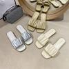 Cool Slippers Women's Summer 2025 New Korean Version Pleated Fashion One-word Drag Square Head Flat Bottom Low Heel Outer Wear Beach Shoes Women