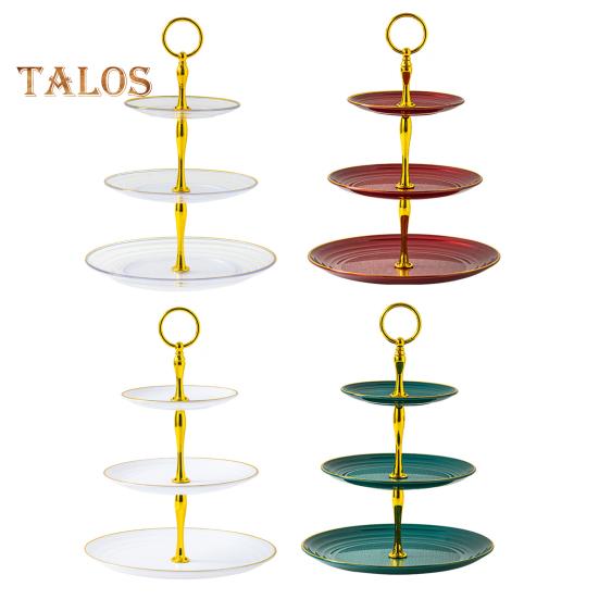 3-х уровневая подставка для кексов, чашка с золотыми краями, чашка для торта, десертная башня, пластиковый многоуровневый поднос, металлический стержень, украшение для детского душа, свадьбы, дня рождения