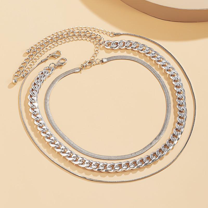 Комплект ожерелий из металлической цепи в стиле панк с рисунком в виде змеиной кости