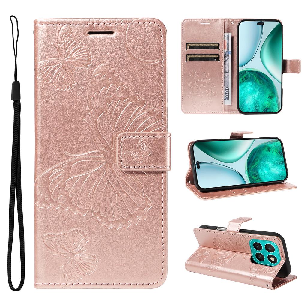 For Honor X8c 4G Wallet Case Floral Butterfly Imprinted Leather Phone Cover Stand