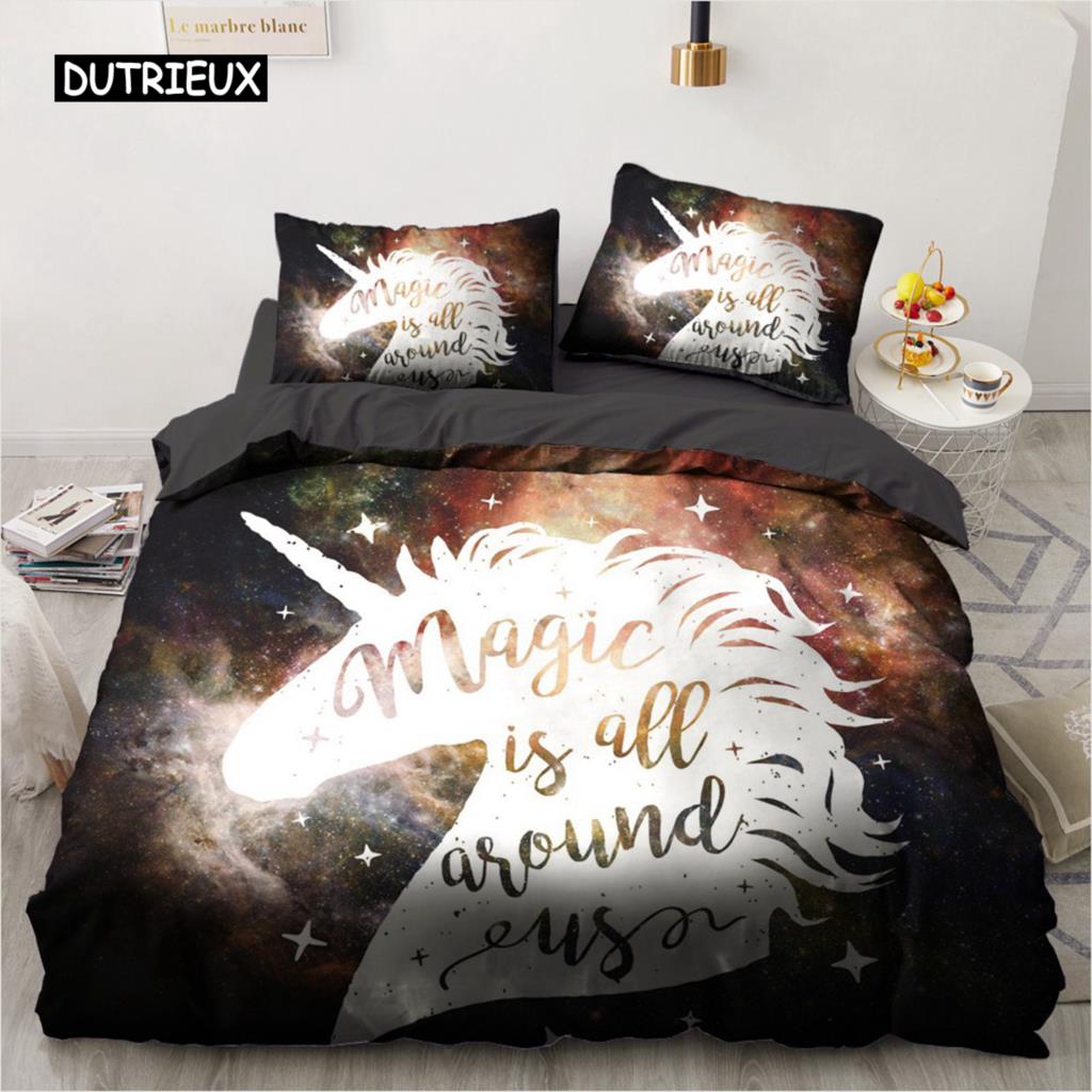 Мультяшный дизайн единорога Комплект пододеяльника Милый чехол для одеяла Постельный комплект Постельное белье Для младенцев Детей Девочек Подарок Украшение спальни