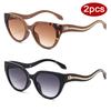 2pcs Fashion Cat Eye Sunglasses Women Snake Pattern Decoration Sun Glasses Punk  Gradient Shades Irregular Legs UV400 Eyewear