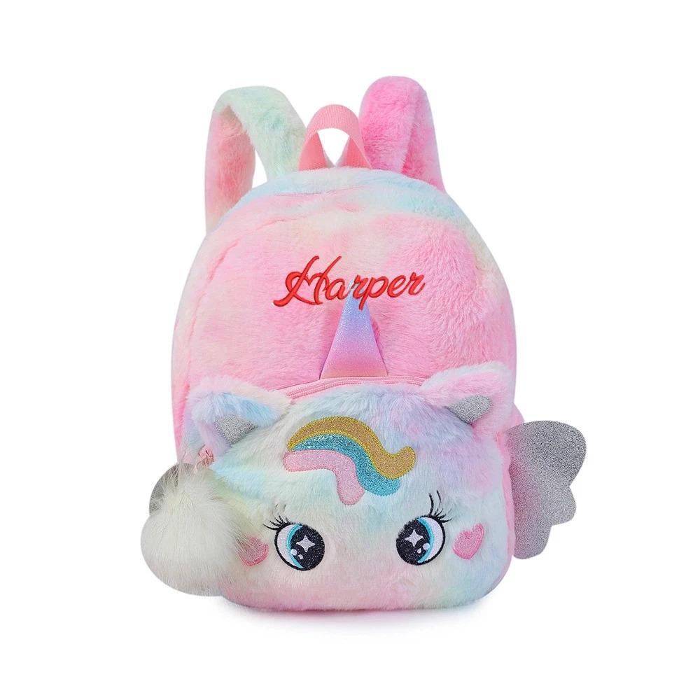 Персонализированная буква Вышитая Новорожденный Имя на заказ Детская Младенец плюшевый единорог Рюкзак Детская сумка Подарки Мальчик Девочка