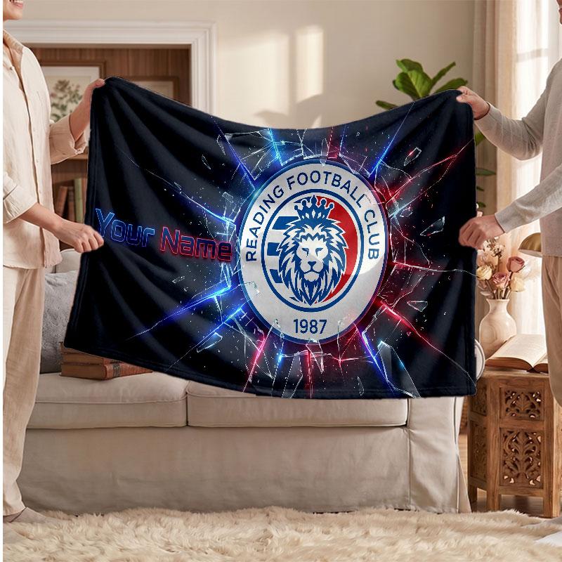 Reading FC Personalized Fleece Blanket With Football Logo, Custom Name Text Soft Warm Home Throw Blanket