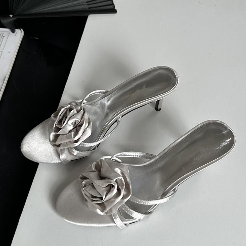 Eilyken Летние женские шлепанцы с цветами, на тонком низком каблуке, с узким ремешком, для вечеринок, стриптиза, женские мюли, шлепки, zapatos mujer