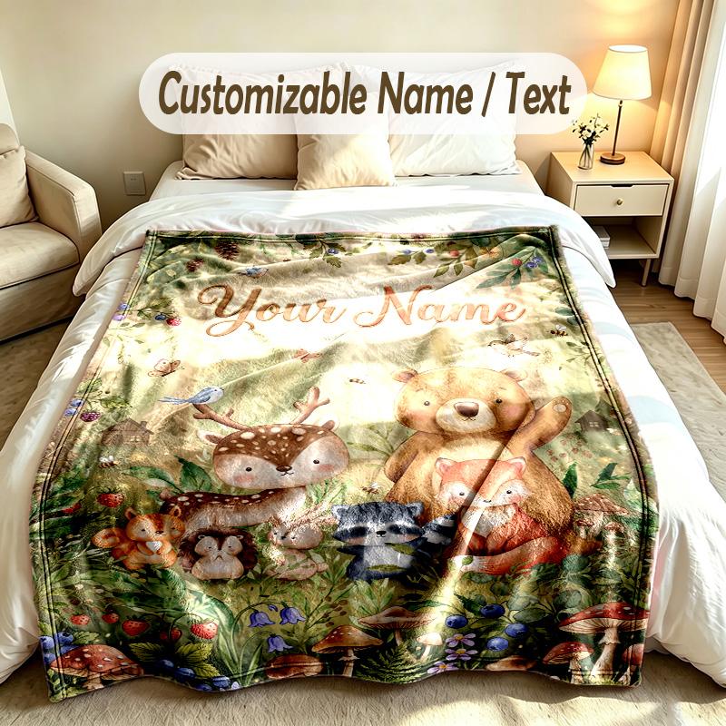 Forest Nature Theme Custom Blanket Personalized Name & Text Customized Soft Warm Throw Blanket Home Decor