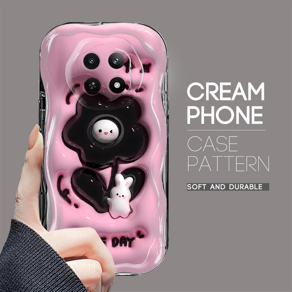 Cartoon Pattern Cream Texture Casing Wavy Edge Soft Silicone Cover Phone Case for OPPO Reno Realme OnePlus Vivo