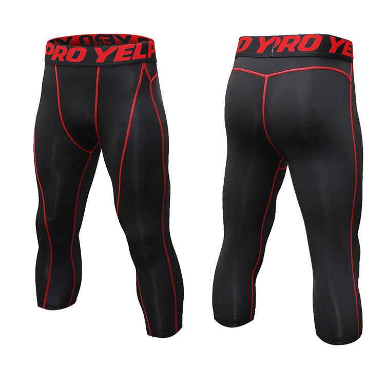 Men Cropped Trousers Running Leggings Fitness Cycling Training Joggers Home Gym Compression Tights 3/4 Short Pants