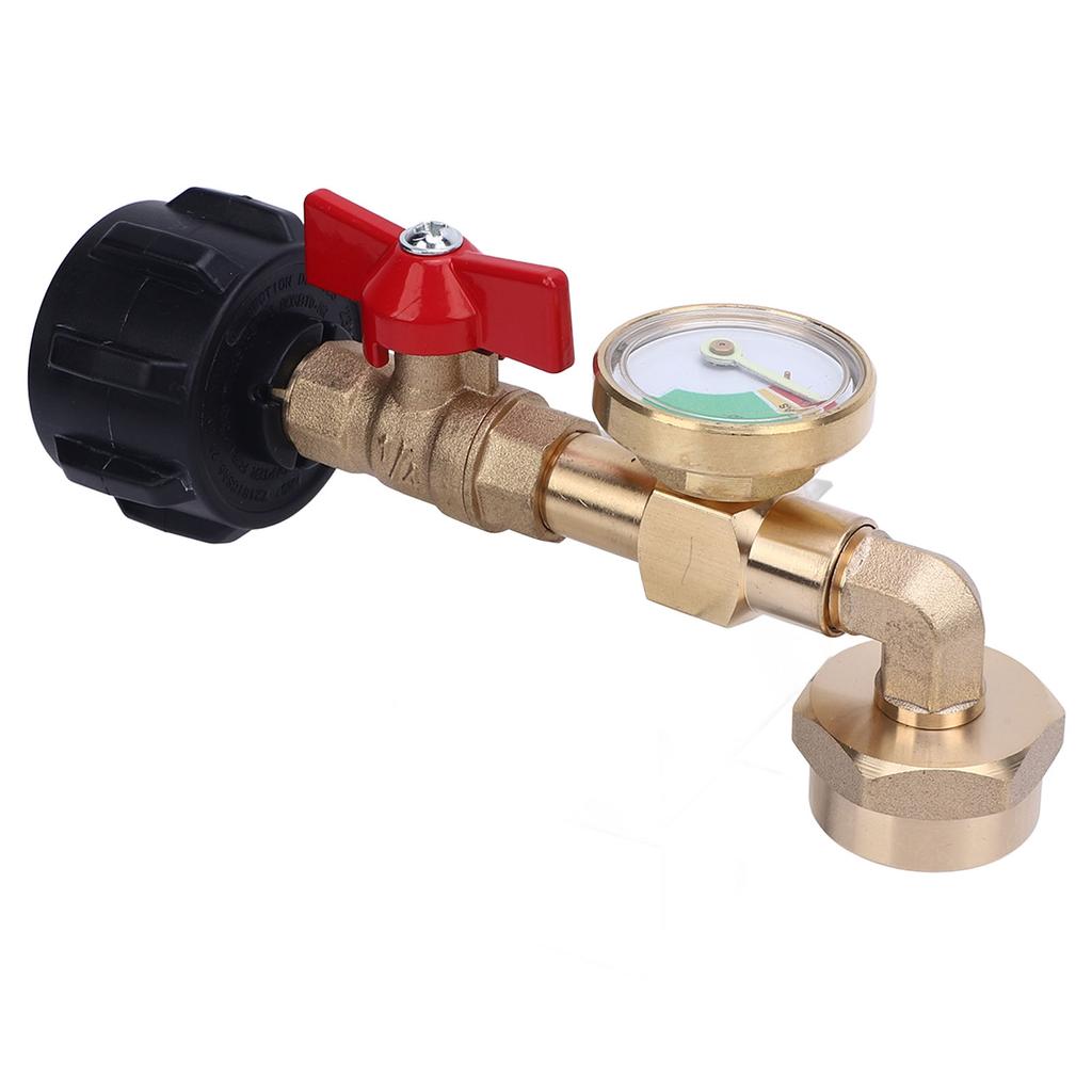 Tank Refill Elbow Adapter with Gauge Metal High Temperature Proof Real Time Pressure Monitoring for BBQ Gas Grill