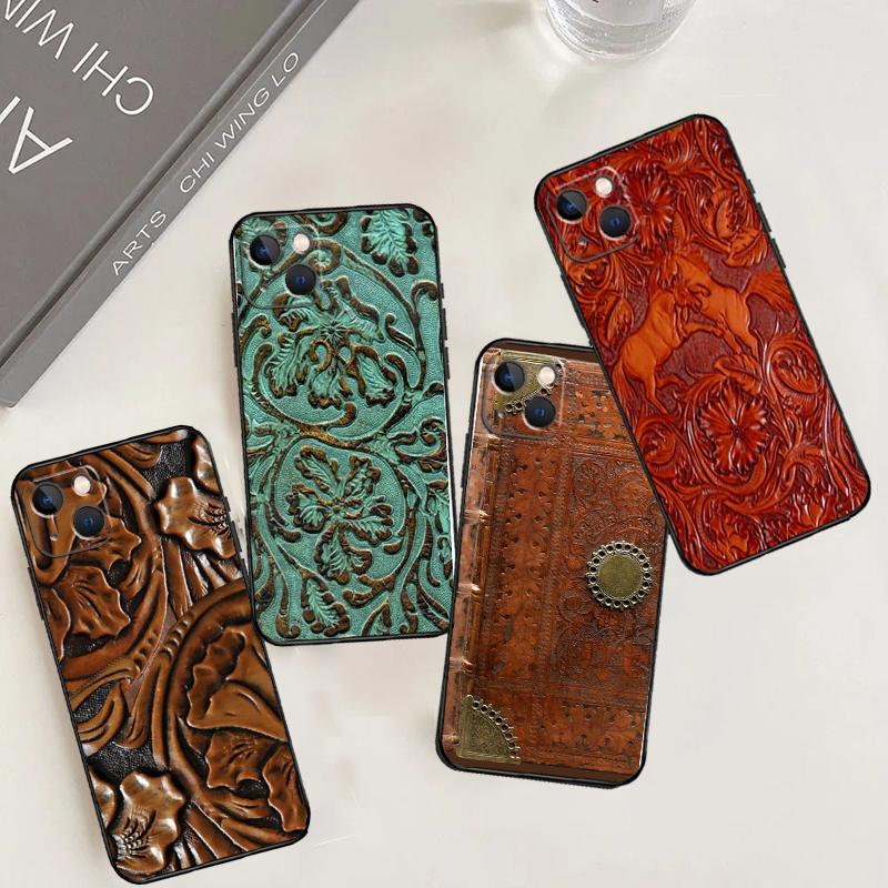 Brown Tooled Leather Pattern Case For Oppo A58 A78 A98 A18 A38 A74 A94 A54 A15 A17 A57 A6 A5 Pro A16 A76 A96 A40 A60 A80