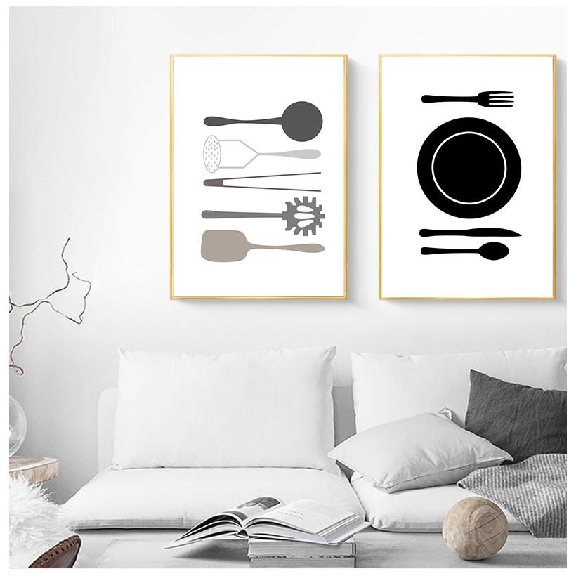 Скандинавское настенное искусство, печать на холсте, черно-белая мультяшная живопись, популярная посуда, изображение постера в стиле минимализм