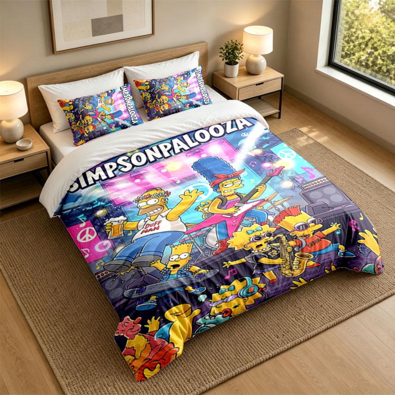 3Pcs Bedding SetThe Simpsons Soft Bed Sheet and Two Pillowcases Home Bedroom Decor