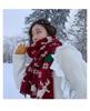 Versatile Red Snowflake Reindeer Scarf: Women's Winter Antler-Themed Warm Neck Warmer.