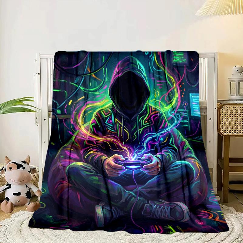 Cyberpunk Neon Gaming Blanket Flannel Blanket for bed, sofa, Camping, Hiking, Picnic Essentials, gift for family Fan gifts