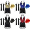 Womens Jazz Dance Outfit Halter Neck Backless Design Sparkly Sequins Fringe Jumpsuit Tassel Leotard