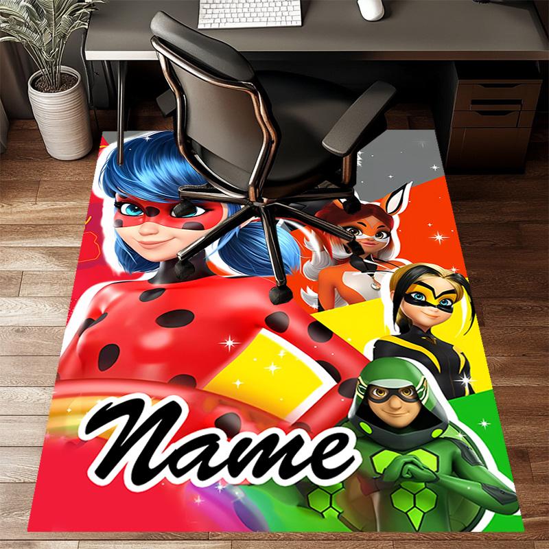 Custom Ladybug Mat Personalized Name, Polyester Washable Indoor Entryway Rug, Gift for Christmas, Easter, Thanksgiving Day