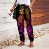 Women Pentagram Printing Pants Lace Up Elastic Waist Loose Trousers Casual Long Pants Trousers with Pockets