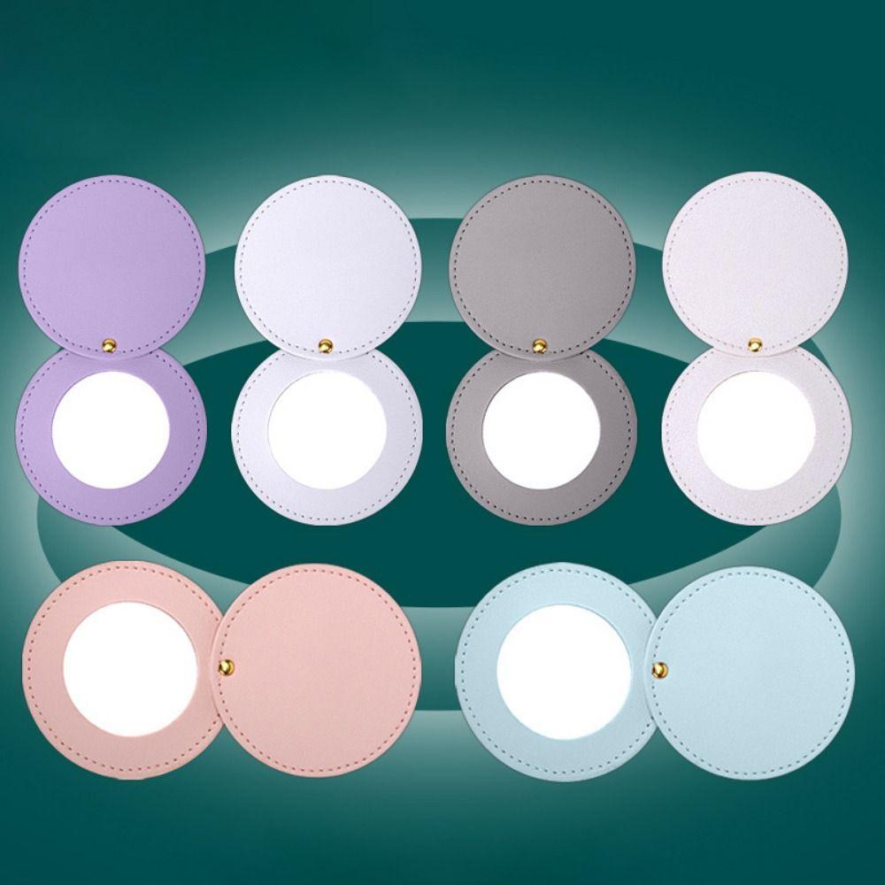 360 Degree Rotation Round Beauty Mirror Round Folding Pocket Mirror Leather Rotating Mirror  Gift