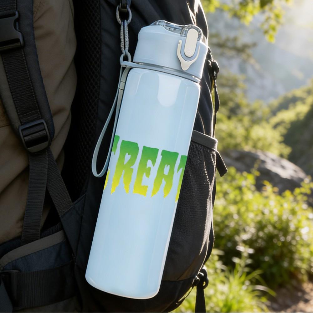 1PC Creature Green Text 750ml sports water bottle leakproof straw lid outdoor office home