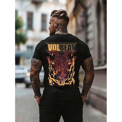 Черная футболка Volbeat Логотип группы Бык с пламенем Дизайн для музыкальных фанатов И Повседневной носки, БОЛЬШОЙ РАЗМЕР