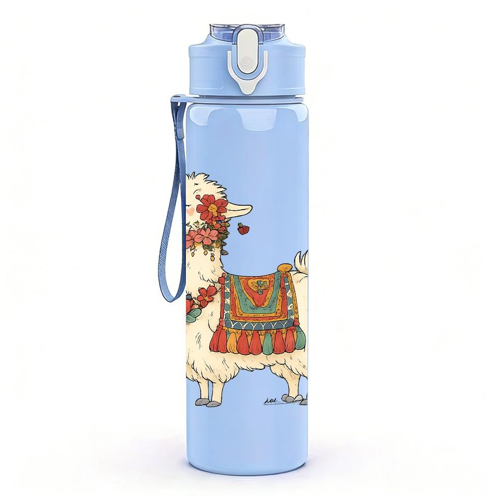 1PC Decorated Llama Cartoon 750ml Color Plastic Sports Water Bottle Leakproof Flip Straw Lid Suitable for Sports Office Home Use