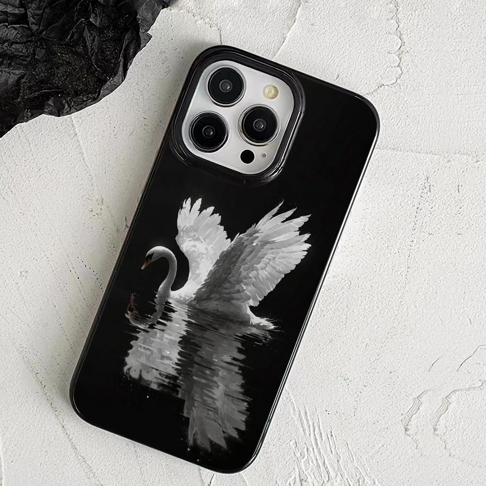 Для iPhone 11 Элегантный Белый Лебедь Дизайн Узор Чехол для Телефона Для iPhone 17 Pro Max 16 Plus 15 14 13 12 11 17Air Личи Мягкая Крышка