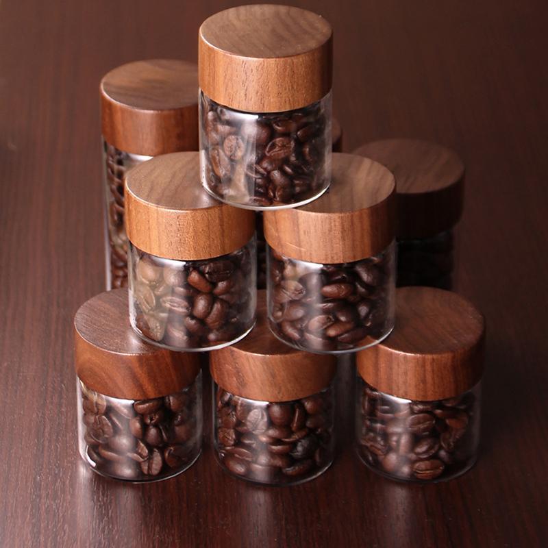 Coffee Bean Glass Tube With Wood Tool Bottled Tubes Grain Storage Wooden Sealed Airtight Canisters