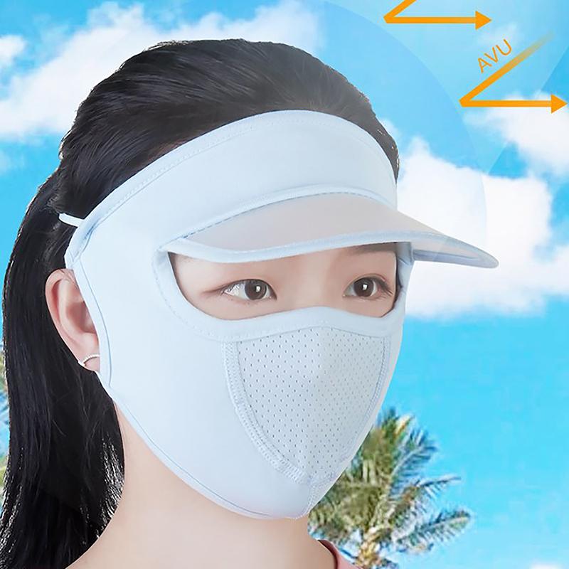 Summer Sunscreen Ice Silk Mask Uv Protection Face Cover Sunscreen Veil Face With Brim Outdoor Cycling Sun Protection Hats Caps