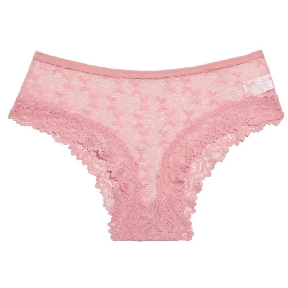 Seamless Lace Trim Briefs Transparent Women Lace Panties Breathable Sheer Mesh Underwear Girls