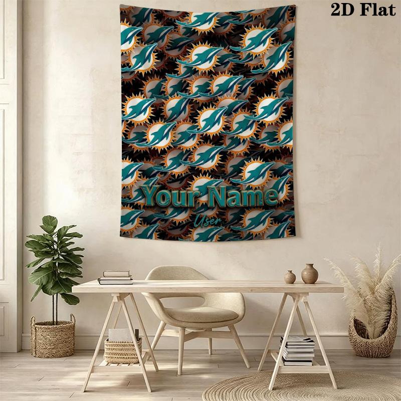 Name Custom Miami Dolphins Logos Wall Tapestry Aesthetic Wall Hanging Printed Fabric Blanket Decorative Tapestries for Bedroom Living Room Home Decor