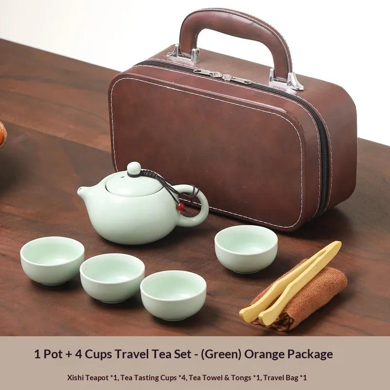 Portable Ceramic Kung Fu Tea Set with Kuaike Cup Travel Outdoor Camping Art Tea Set Business Gift with Storage Box
