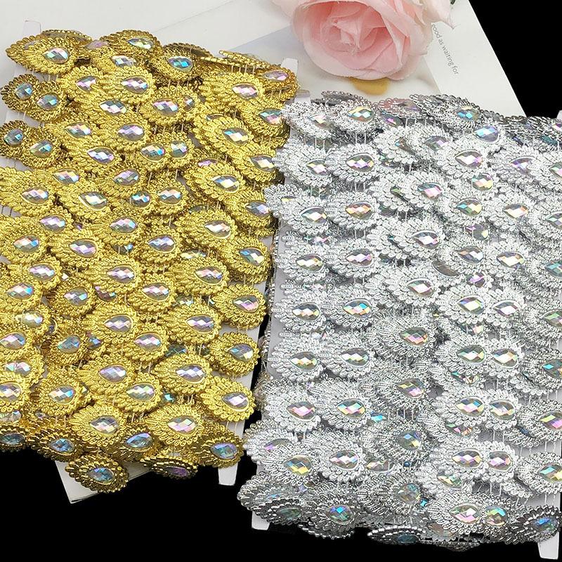 4,5 м 2,6 см Ширина Стразы Серебряная Ручная Работа DIY Кружевная Тесьма с Бусинами Аксессуары для Одежды Пластиковые Компоненты Цепочка из Страз