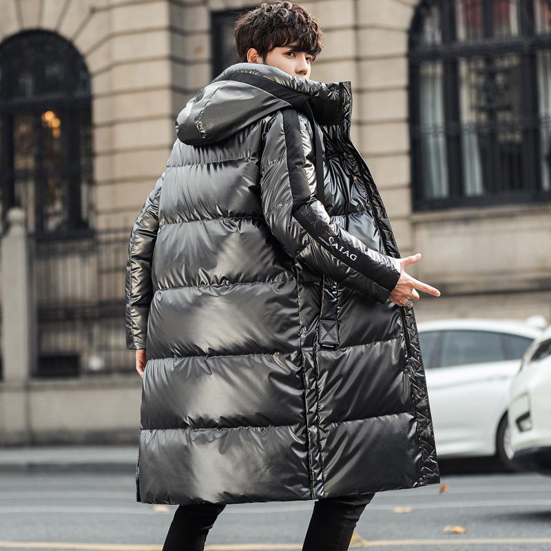 2025 Унисекс Длинная Мужская Зимняя Пуховая Куртка Выше Колена с Плотной Бархатной Подкладкой