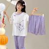 Girls Ice Silk Pajama Set Lightweight 3-Piece Chinese Style Sleepwear Kids Ages 8
