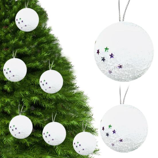 Yousheng 6 шт. Рождественские шары из белой пены, рождественские шары со звездами и блестками, небьющиеся, легкие подвесные шары для украшения елки, декор для праздничной вечеринки