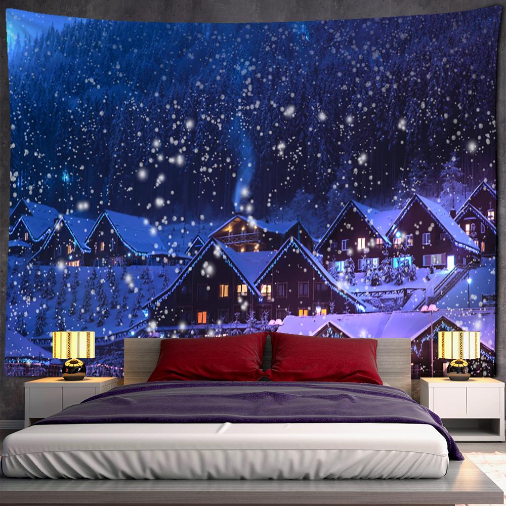 Рождественская ночная сцена, гобелен, настенный мультяшный рисунок, снежная сцена, Новогоднее украшение для дома
