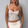 Женские сексуальные кружевные майки-слинги с низкой талией без рукавов, короткие топы, однотонные прозрачные кружевные майки с вышивкой