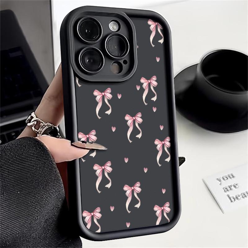 Shockproof Pink Bow Printed Case For iPhone 16 15 Pro Max 16e 14 Plus 13 12 11 Pro Max 7 8 XR X XS Soft Silicone TPU Phone Cover