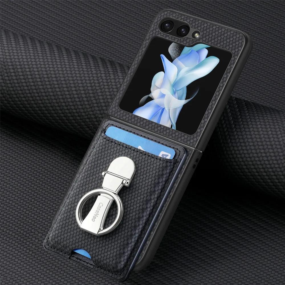 Walley Card Ring Holder кожаный чехол для телефона Samsung Z Flip 6 5 4 3 5G Многофункциональное кольцо-подставка Защитная задняя крышка Z Flip6 Flip5 Flip4 Flip3