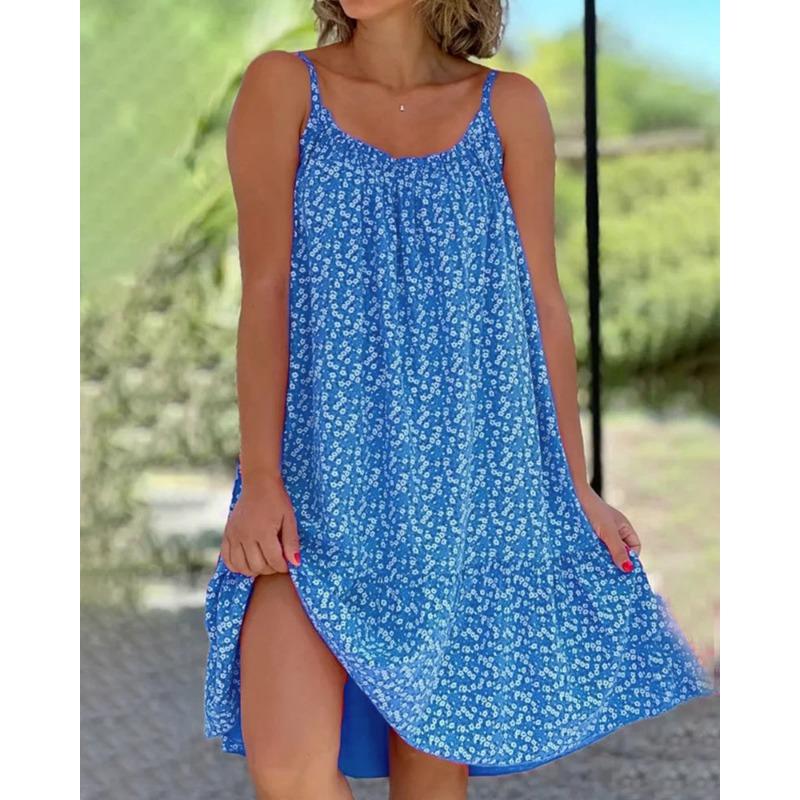 VEZFAA Женская мода лето весна однотонный принт без рукавов одно плечо свободная талия повседневные платья