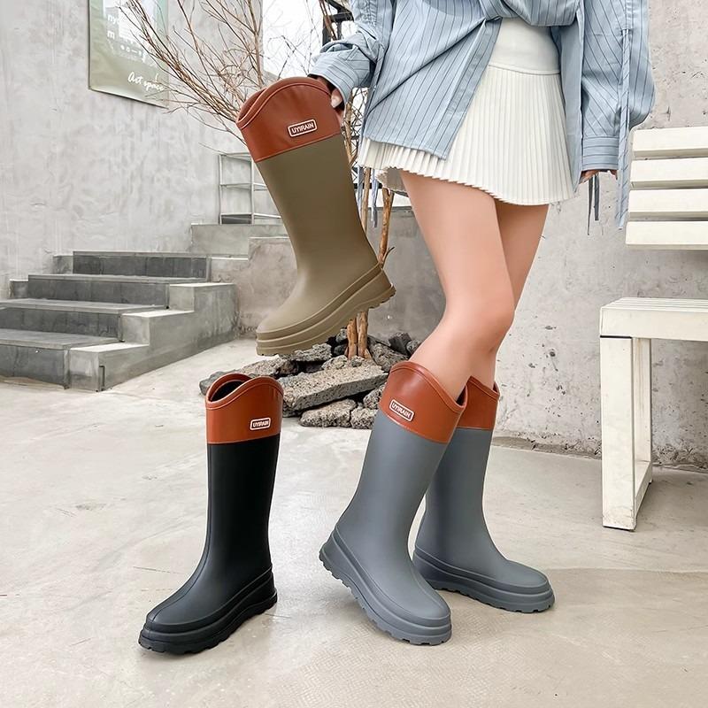 Rain shoes women's fashion winter wear water shoes adult velvet high rain boots waterproof and non-slip new rubber shoes long boots