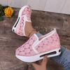 Womens Sneakers Floral Embroidery Mesh Slip On Casual Comfy Heeled Shoes Breathable Summer Fashion Comfortable